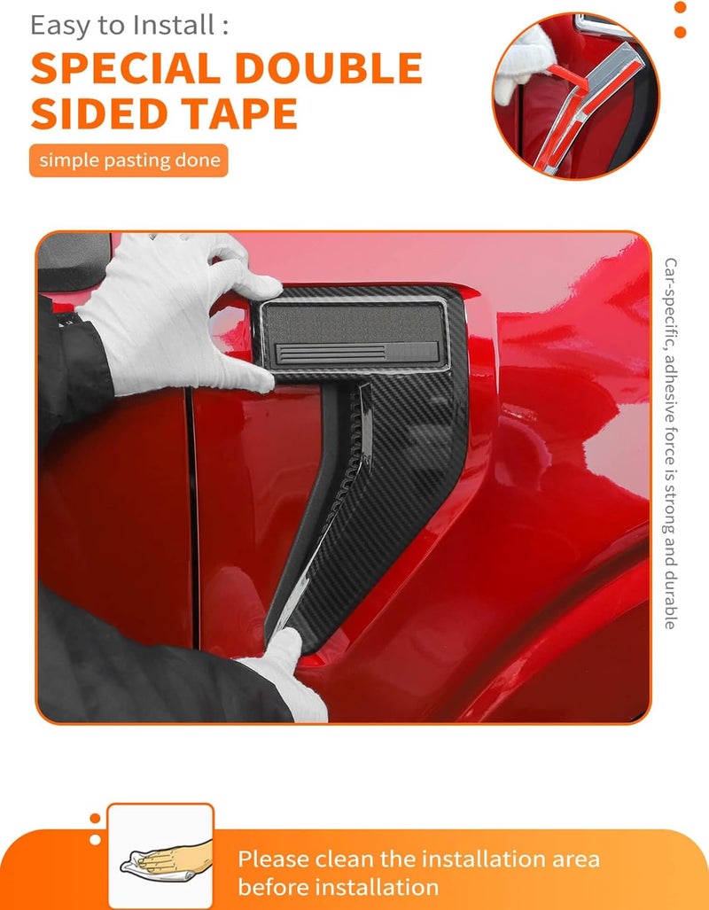 Savadicar 2-Piece Carbon Fiber Finish Fender Vent Trim Cover for 2021-Present Ford F150, Side Emblem Surround Overlay Accent, Exterior Styling Upgrade Accessories - Image 4